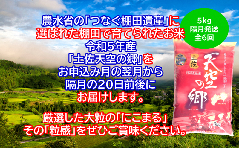 ★令和5年産★2010年・2016年 お米日本一コンテスト inしずおか 特別最高金賞受賞 土佐天空の郷 にこまる 5kg定期便　隔月お届け　全6回