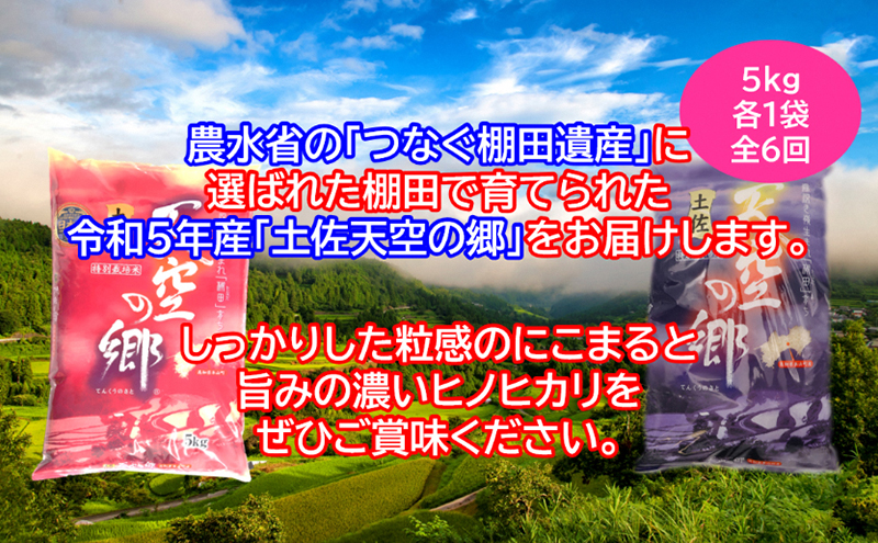 ★令和5年産★農林水産省の「つなぐ棚田遺産」に選ばれた棚田で育てられた 棚田米 土佐天空の郷 5kg食べくらべセット定期便 毎月お届け 全6回