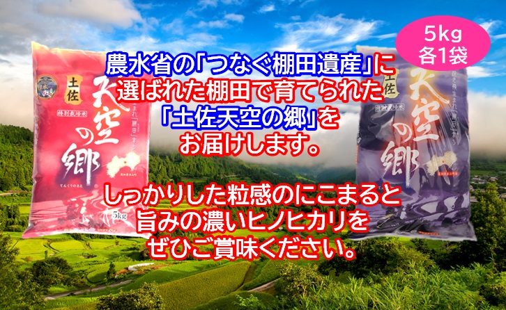 農林水産省の「つなぐ棚田遺産」に選ばれた棚田で育てられた棚田米 土佐天空の郷 5kg食べくらべセット