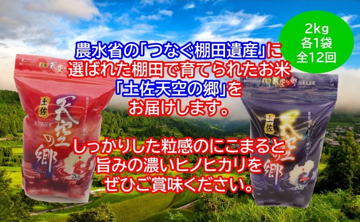 農林水産省の「つなぐ棚田遺産」に選ばれた棚田で育てられた 棚田米 土佐天空の郷　2kg食べくらべセット定期便 毎月お届け 全12回