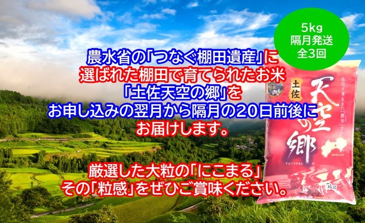 2010年・2016年 お米日本一コンテスト inしずおか 特別最高金賞受賞 土佐天空の郷 にこまる 5kg 定期便 隔月お届け 全3回