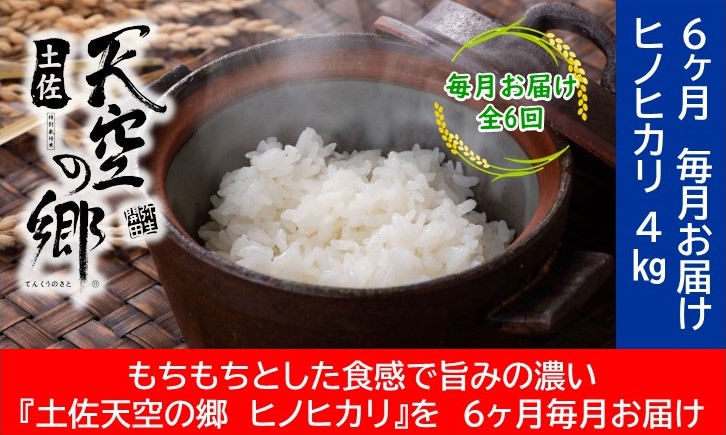 農林水産省の「つなぐ棚田遺産」に選ばれた棚田で育てられた土佐天空の郷 ヒノヒカリ 4kg定期便 毎月お届け 全6回