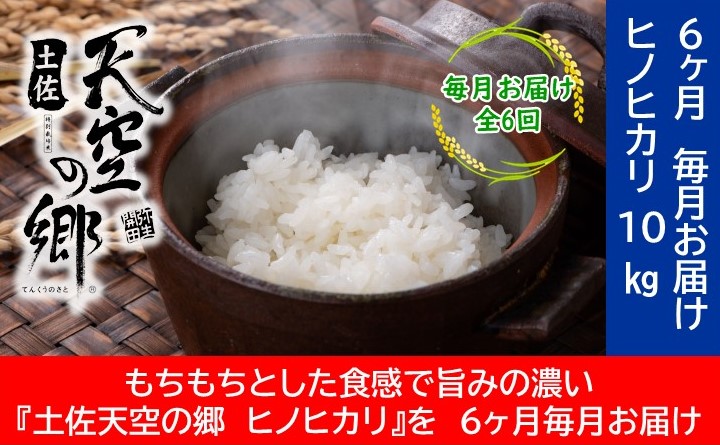 農林水産省の「つなぐ棚田遺産」に選ばれた棚田で育てられた 土佐天空の郷 ヒノヒカリ 10kg 定期便  毎月お届け　全6回