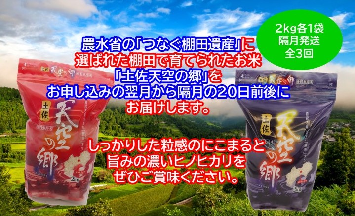 農林水産省の「つなぐ棚田遺産」に選ばれた棚田で育てられた土佐天空の郷 2kg食べくらべセット定期便 隔月お届け 全3回