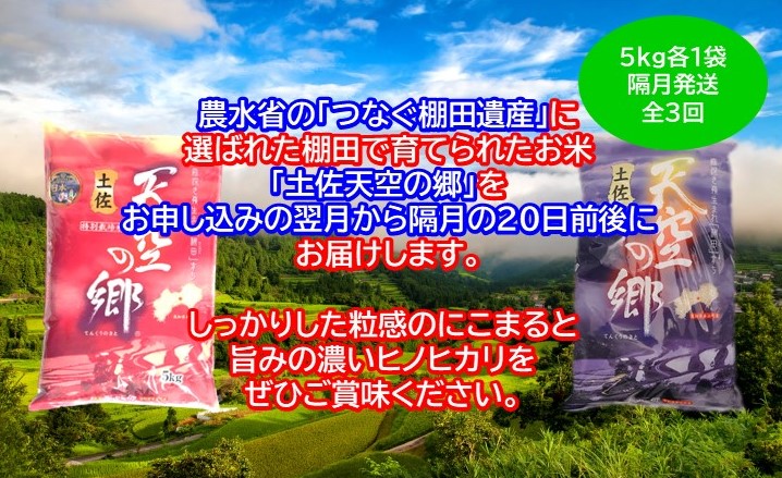 農林水産省の「つなぐ棚田遺産」に選ばれた棚田で育てられた土佐天空の郷 5kg食べくらべセット定期便 隔月お届け 全3回