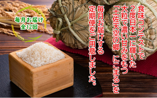 2010年・2016年 お米日本一コンテスト inしずおか 特別最高金賞受賞 土佐天空の郷　にこまる　4kg　毎月お届け全12回