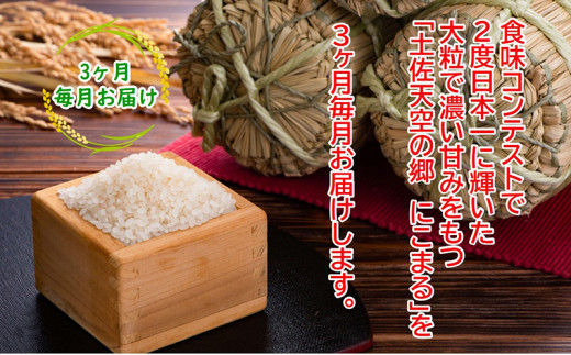 2010年・2016年 お米日本一コンテスト inしずおか 特別最高金賞受賞 土佐天空の郷　にこまる　10kg定期便　毎月お届け全3回