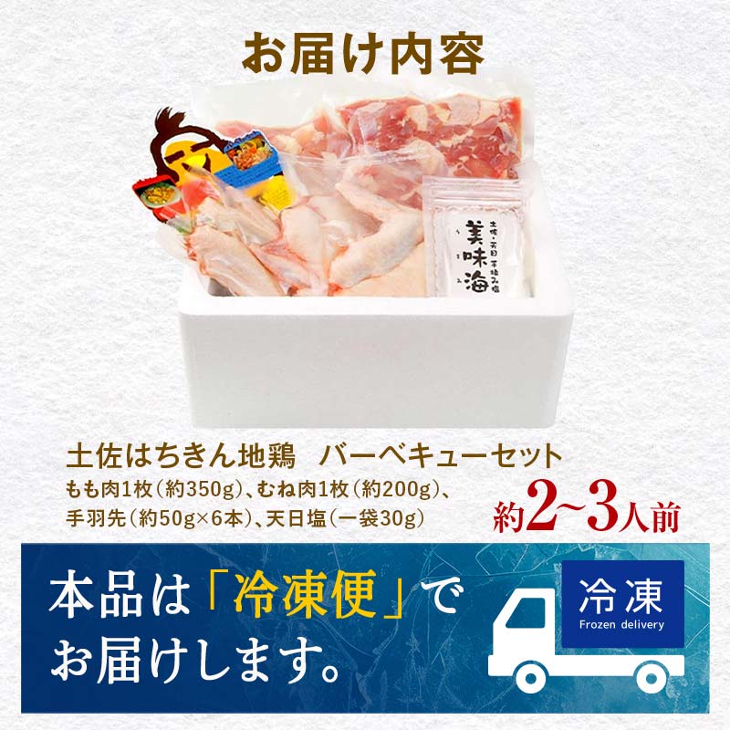土佐はちきん地鶏 バーベキューセット（2〜3人前） もも肉 むね肉 手羽先 天日塩 BBQ アウトドア 料理 地鶏 モモ肉 ムネ肉 胸肉 鶏肉 とり肉 とりにく 肉 高知県 大川村 F6R-009