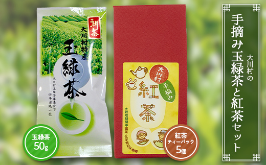 大川村の手摘み玉緑茶と紅茶セット（玉緑茶50g　紅茶ティーパック）お茶 緑茶 紅茶 セット 茶葉 飲み比べ F6R-132