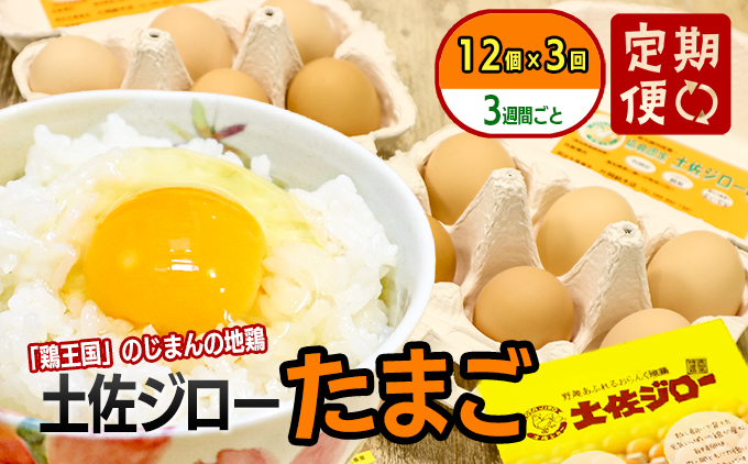 【定期便】土佐ジローたまご（12個入）×3回　約3週間毎に1回