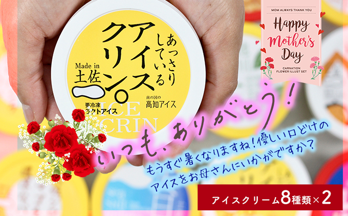 【母の日にお届け】高知アイスの「アイスクリーム」　16個セット（８種類×２個）