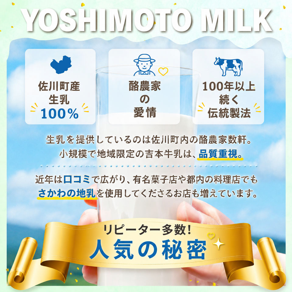 ＜吉本牛乳 （ さかわの地乳 ）1L × 合計30本 セット（隔週 5回発送 ／ 定期便）＞ 隔週届く 吉本乳業 高知県 佐川町 成分無調整 佐川町産生乳100％ 1000ml ぢちち NHKあさイチで紹介されました！