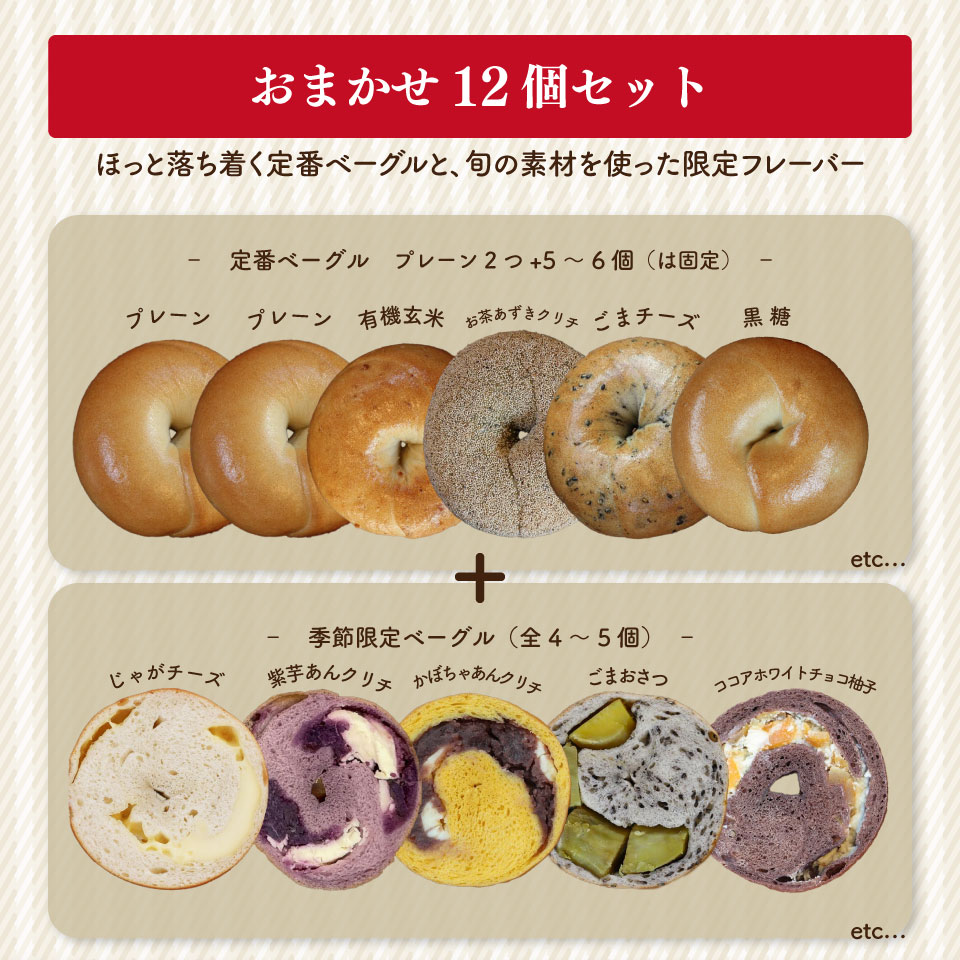 ＜2026年7月発送＞『工房ナチュール』の天然酵母ベーグルセット 内容お任せ 12個 【数量限定】