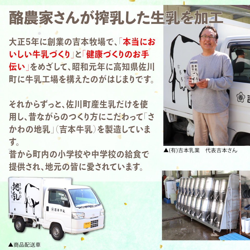 ＜（1年間定期便／52週連続発送）吉本牛乳（さかわの地乳）1L×6本 合計312本セット＞牛乳定期便 高知県 佐川町 成分無調整 ぢちち ★★本数・間隔の変更はできません★★