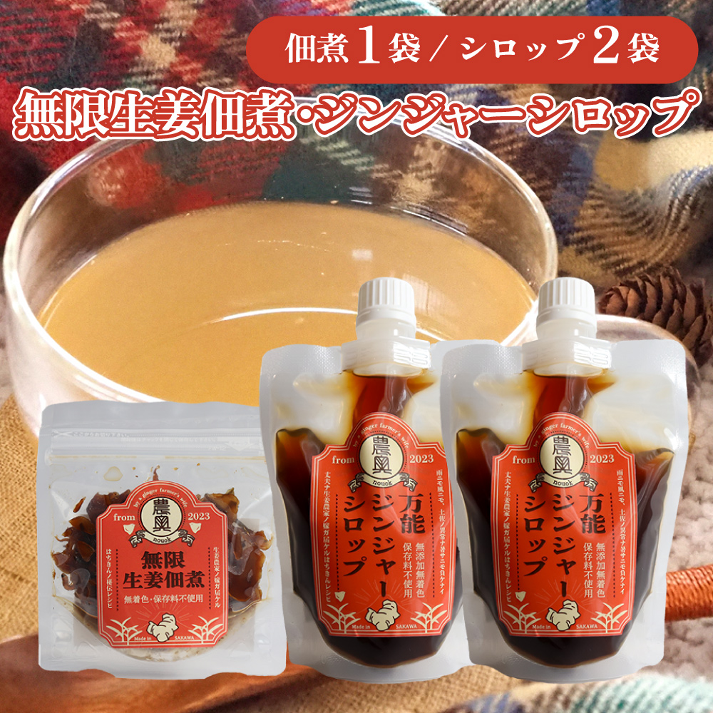 【佃煮1袋・シロップ2個】農家の嫁の生姜佃煮1袋70g ジンジャーシロップ200ml クラフトジンジャー 希釈 ごはんのお供（B）