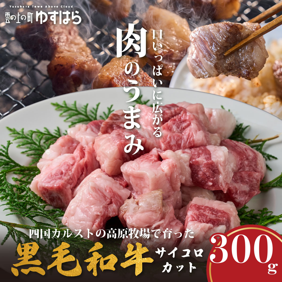 低温でも脂身がとろけるゆすはら牛サイコロカット 300g　牛肉 和牛 黒牛 BBQ オレイン酸 高知県産