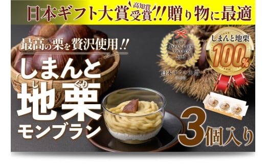 【新栗予約】【添加物不使用】栗のおいしさを追求！「しまんと地栗モンブラン(3個入)」／Qdr-A77
