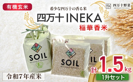 【有機玄米】希少な四万十の香る米 1升（1.5kg）セット 四万十INEKA（稲華香米） ／Fsg-05