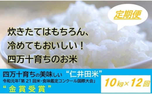 【2024年10月から発送開始】◎令和6年産新米◎四万十育ちの美味しい仁井田米（香り米入り）【10kg×12回の定期便】高知のにこまるは四万十の仁井田米。／Rbmu-A11