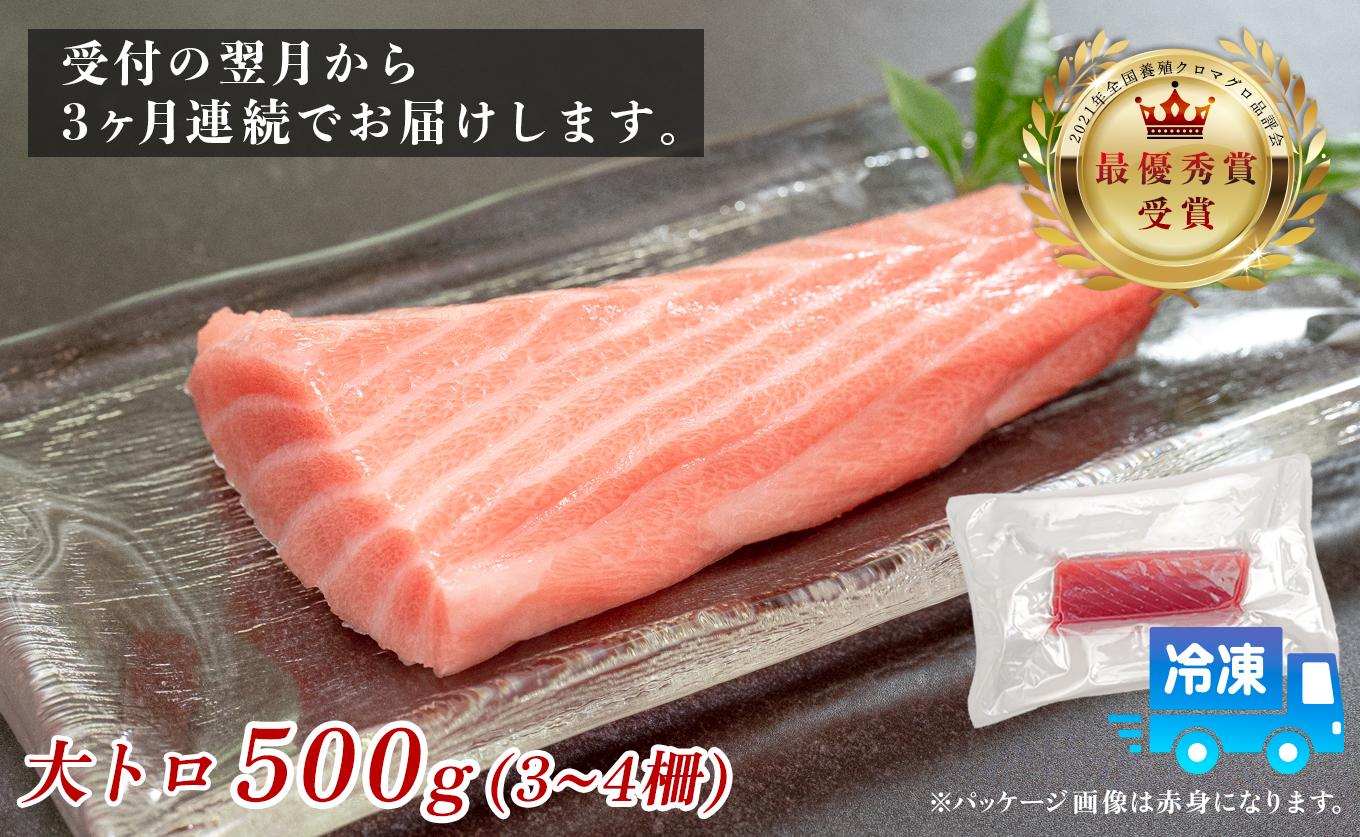 訳あり まぐろ マグロ 本鮪 黒潮本まぐろ 大トロ 定期便 3回 500g × 3回 刺身 さしみ 最優秀賞 全国養殖クロマグロ品評会 受賞 魚 魚介類 海鮮 柵 サク 冷凍 お取り寄せ 産地直送 ギフト 贈答  高知県 大月町