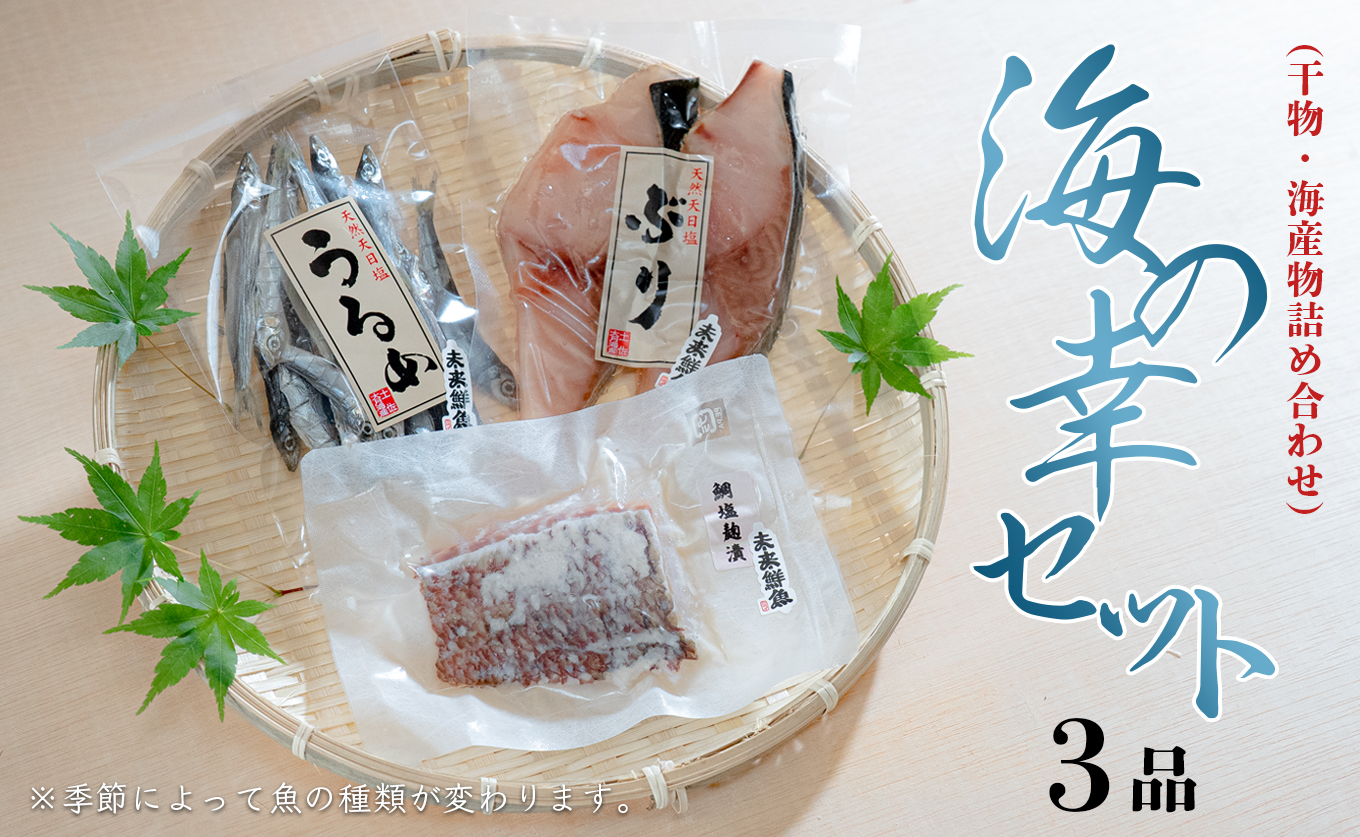 海の幸 干物セット 詰め合わせ 3品入り 鯛 かます うるめ あじ さば｜塩麹漬け みりん干し おかず 朝食 弁当 夕食 手作り 魚介 海鮮 海産物 セット 新鮮 冷凍 クール便 ギフト 贈答用 ご飯のお供 酒の肴 贅沢 グルメ 高知県 大月町産