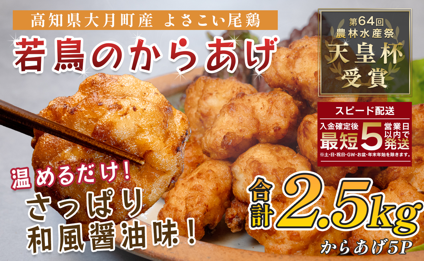 国産 よさこい尾鶏 鶏肉 和風しょう油唐揚げ 2.5kg 大容量 国産鶏肉 レンチン レンジ 冷凍 簡単調理 時短調理 タイパ おかず お弁当 晩ごはん おつまみ 惣菜 人気 セット チキン 唐揚げ 高知県 大月町産