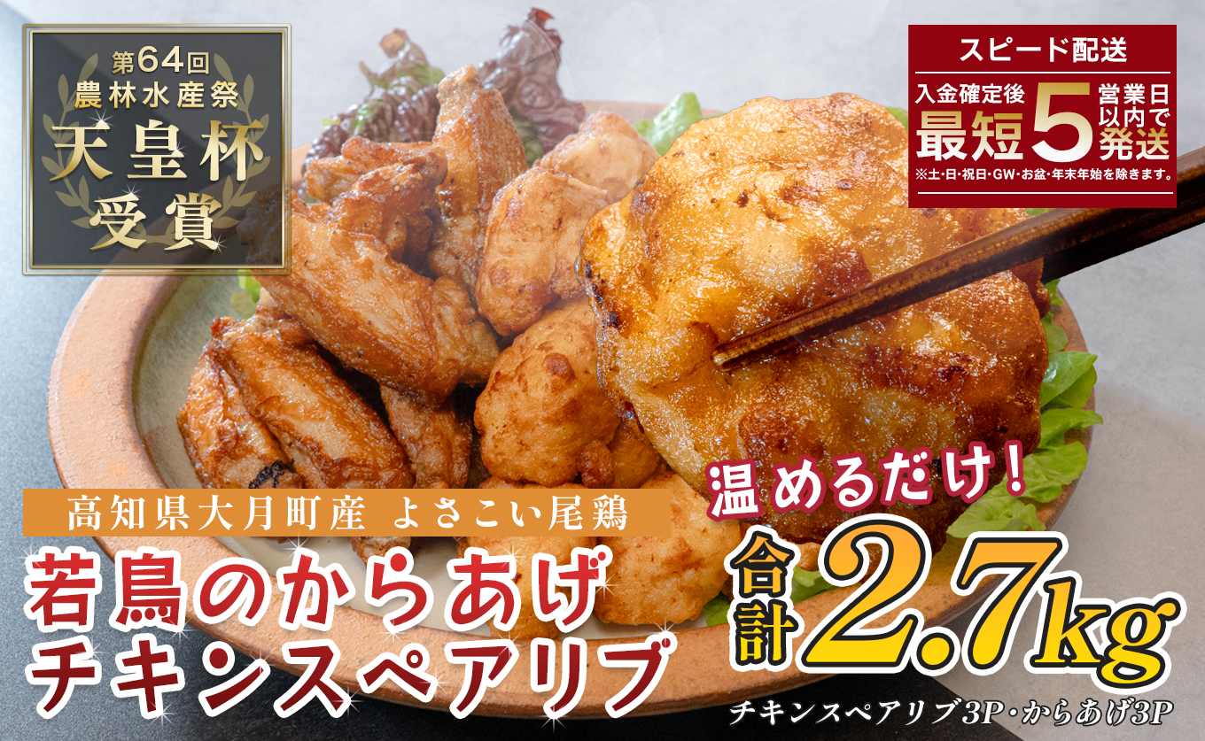 国産 よさこい尾鶏 鶏肉 唐揚げ 手羽中 チキンスペアリブ 2.7kg スパイシー ビールに合う ビール おつまみ 晩酌 酒の肴 国産鶏肉 レンチン レンジ 揚げるだけ 冷凍 簡単調理 時短調理 タイパ おかず お弁当 晩ごはん おつまみ 唐揚げ