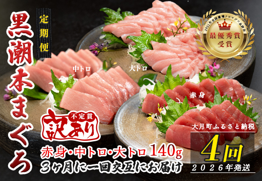 【定期便 4回】高知県産 本マグロ 大トロ・中トロ・赤身 (不定貫) 月替わり