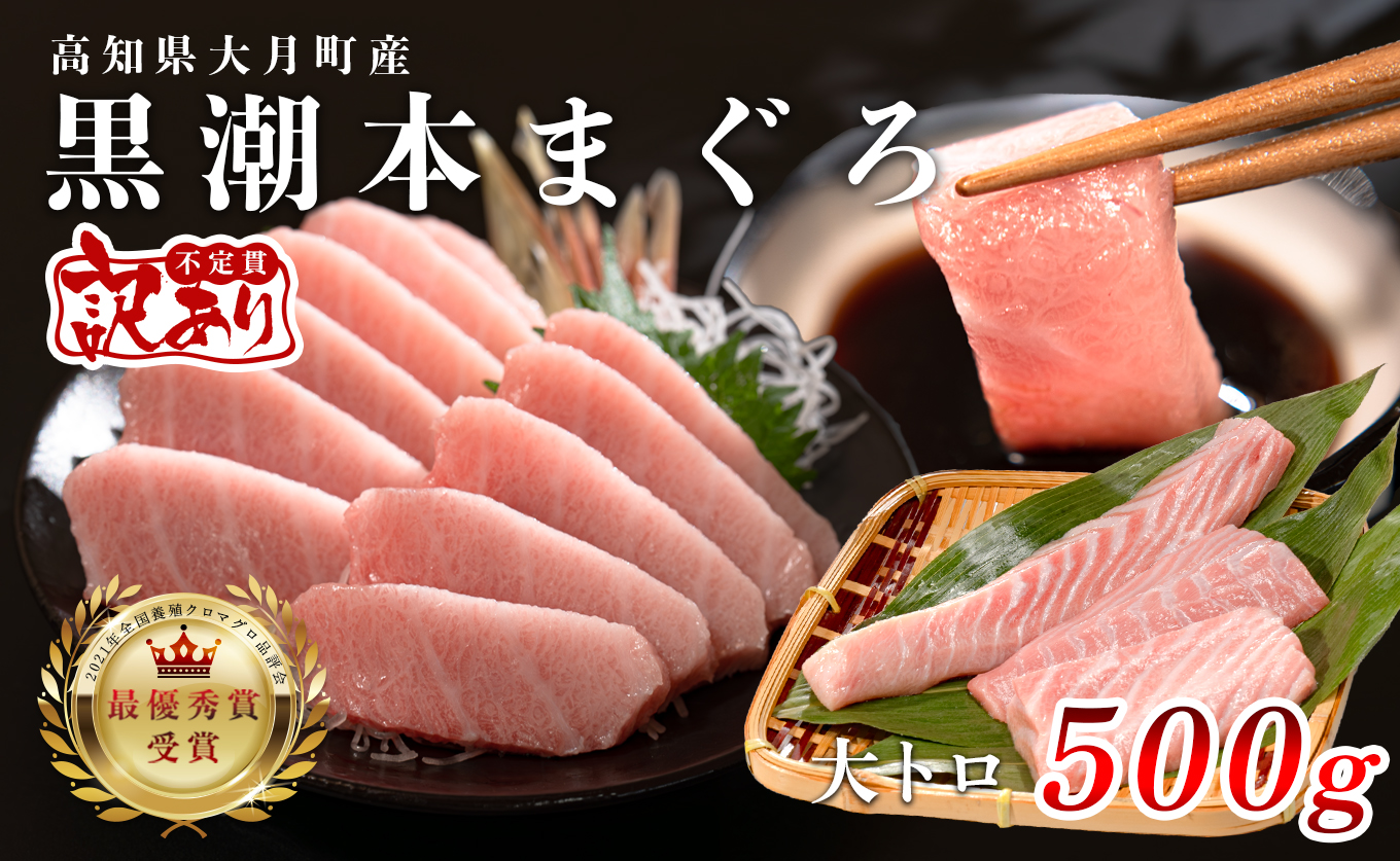 【訳アリ】養殖本マグロ 大トロ 500g 黒潮本まぐろ｜不定貫 不揃い 刺身用 家庭用 最優秀賞受賞 日本一 配達日指定可 指定日配送可 本まぐろ まぐろ 鮪 小分け 個包装 丼 寿司 柵 急速冷凍 解凍簡単 産地直送 高知県 大月町