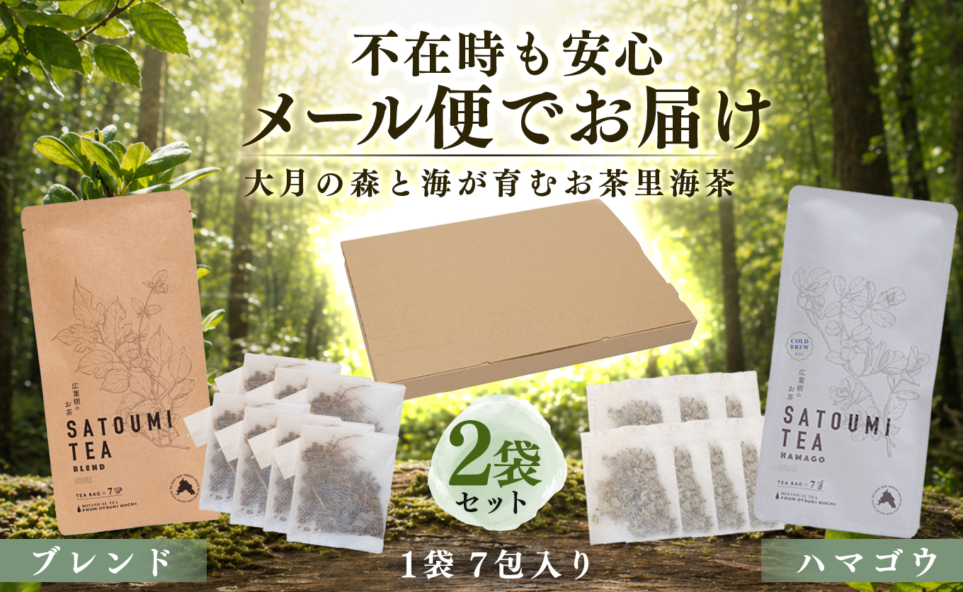 広葉樹のお茶 里海茶 飲み比べ 2袋 14パック入り ハマゴウ ブレンド カフェインフリー ハマゴウティー お茶 ティー ティーパック 自然栽培 野草茶 ボタニカルティー 飲料 高知県 大月町