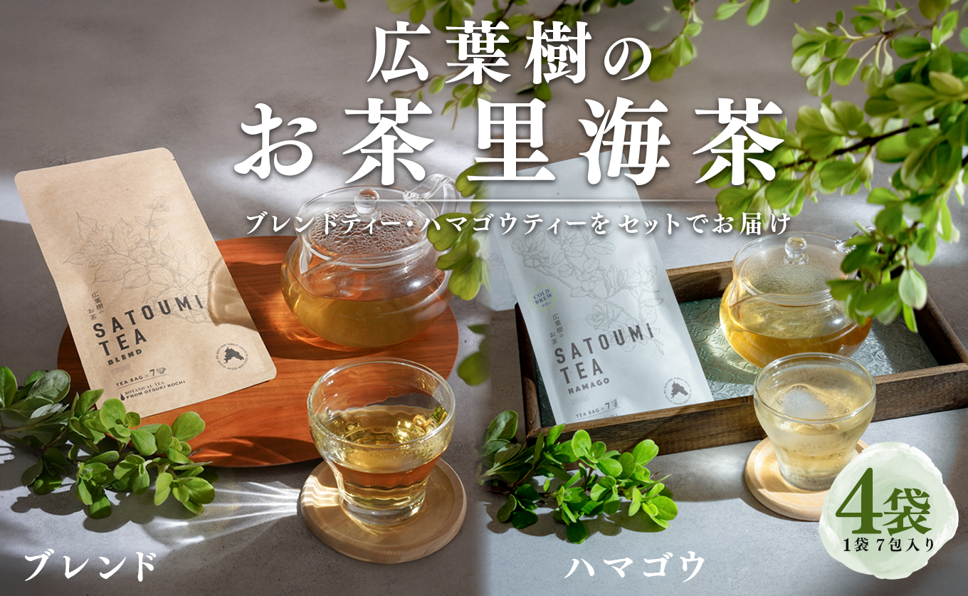 広葉樹のお茶 里海茶 飲み比べ 4袋 28パック入り ハマゴウ ブレンド カフェインフリー ハマゴウティー お茶 ティー ティーパック 自然栽培 野草茶 ボタニカルティー 飲料 高知県 大月町