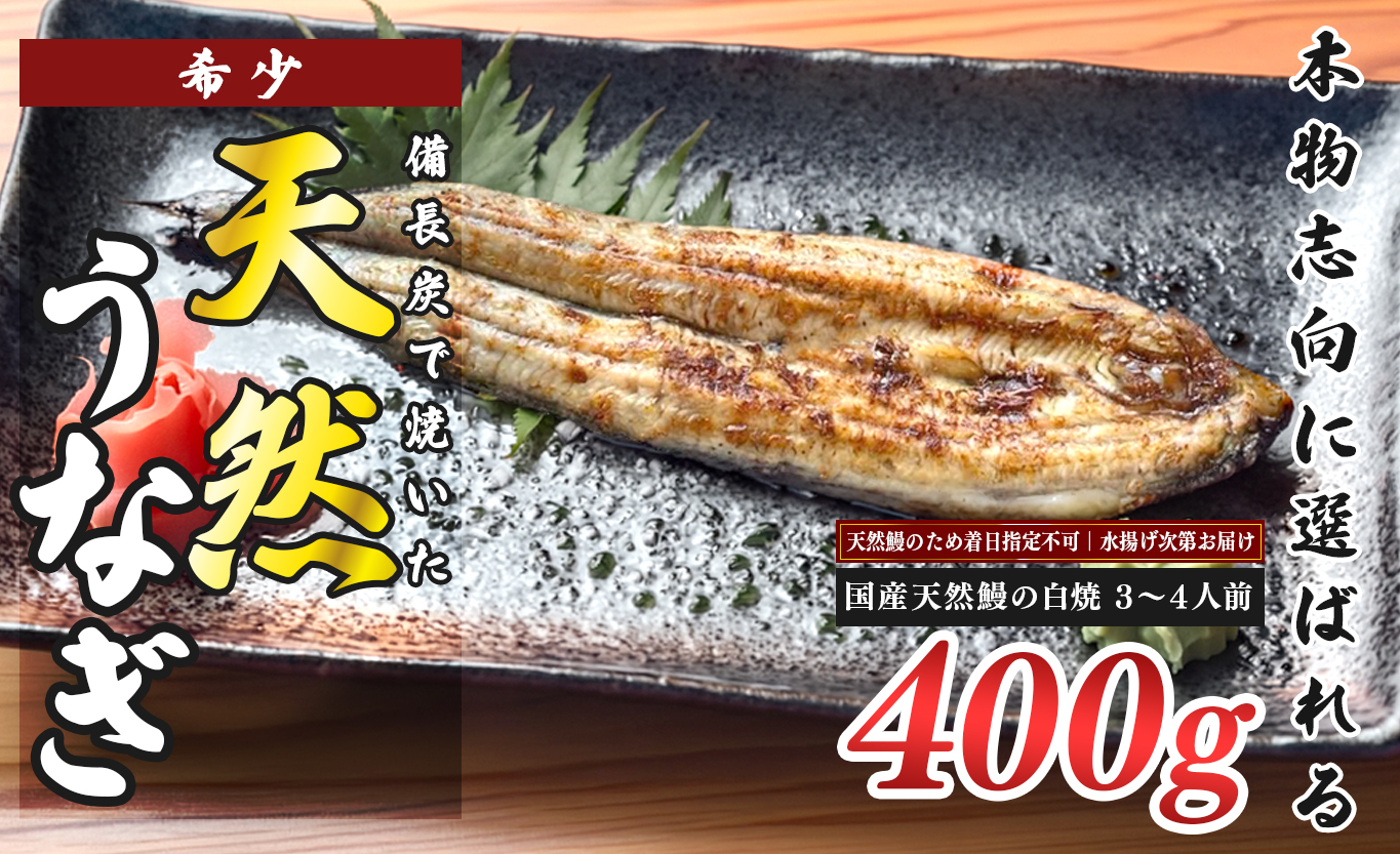 希少 天然 鰻 白焼き 約3～4人前 400g 国産 四万十川 うなぎ ウナギ  白焼 ウナギ白焼 鰻白焼き うな重 備長炭 炭火 炭火焼き 冷凍 湯せん 小分け 贈答 お取り寄せ ギフトご褒美 簡単 土用の丑の日 高知県 大月町