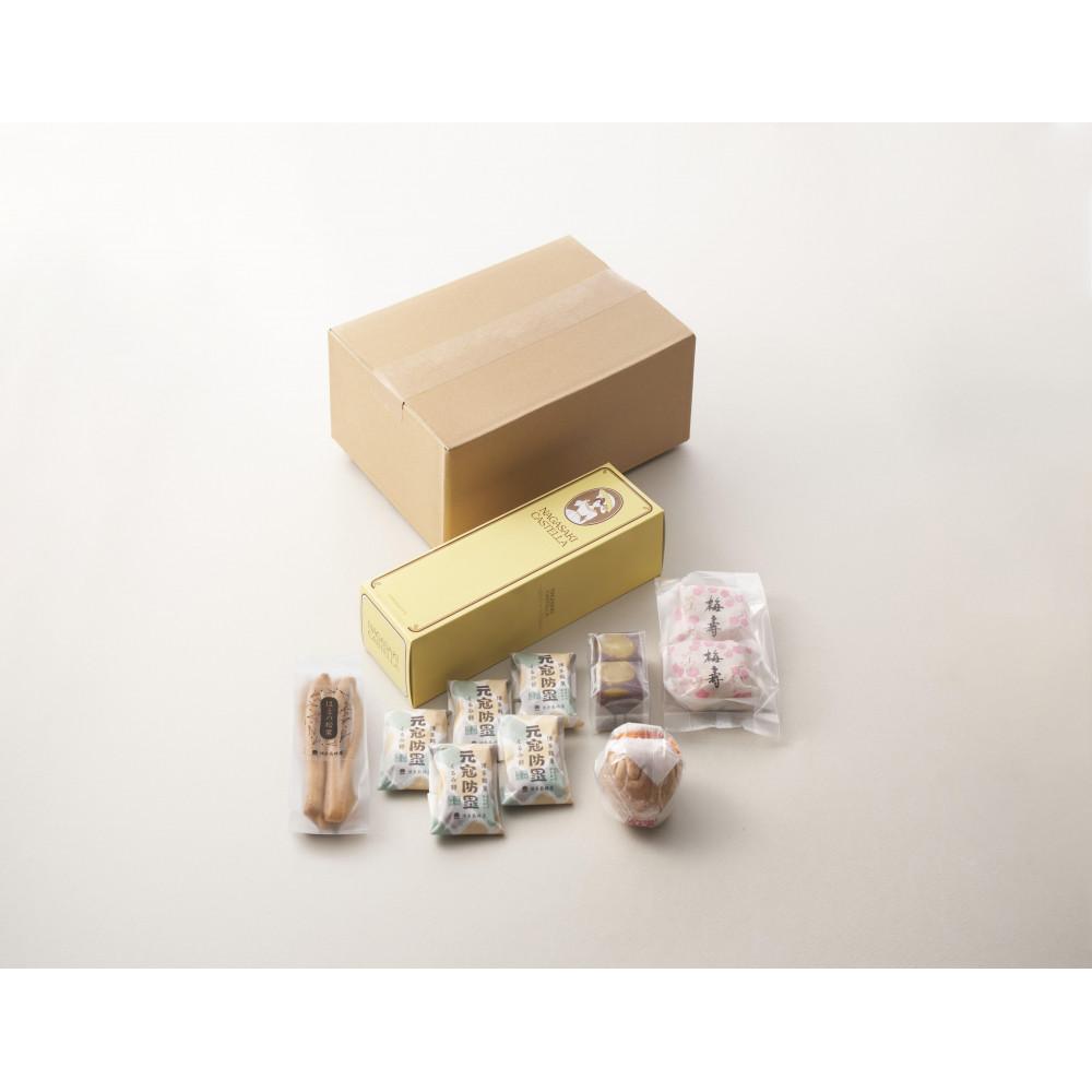 【セット】博多長崎屋　和菓子お楽しみセット(元寇防塁、カステラ、梅寿最中、栗羊羹、はまの松葉、おしるこ)