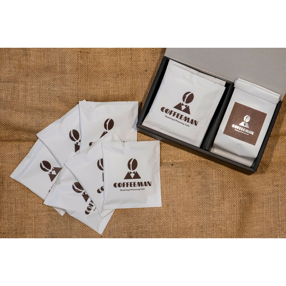 セット【福岡市COFFEEMAN】焙煎日本チャンピオン厳選セット  旬なブレンド(豆)200g＋6.4Blendドリップバッグ(10g)×6個