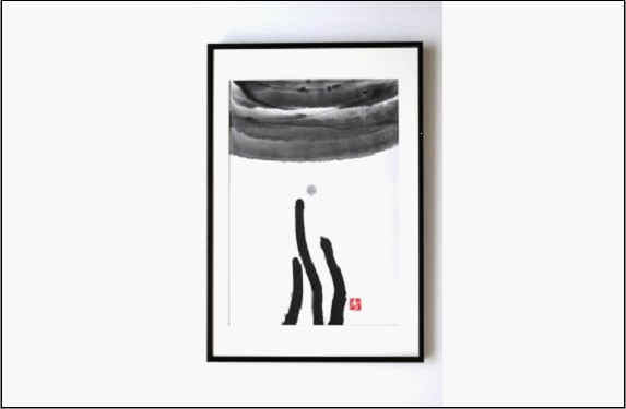 福岡市ゆかりの墨象作品《三魂》原画（A3額装）／「結びゆくものたち」三部作より