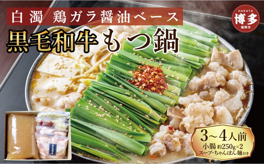 【福岡市】黒毛和牛 もつ鍋 白濁 鶏ガラスープ醤油スープ 3〜4人前セット