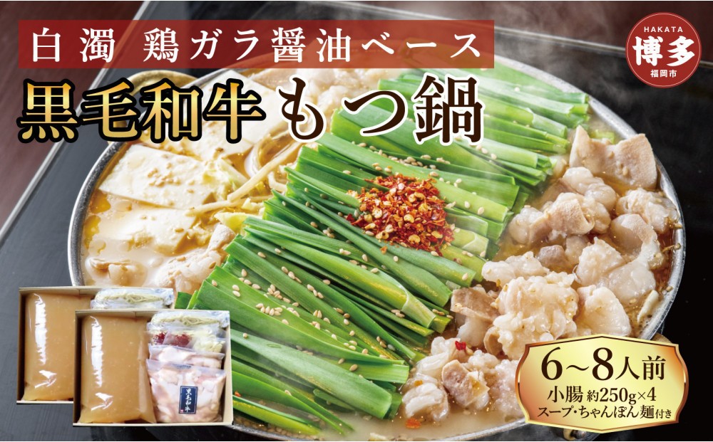 【福岡市】黒毛和牛 もつ鍋 白濁 鶏ガラスープ醤油スープ 6〜8人前セット