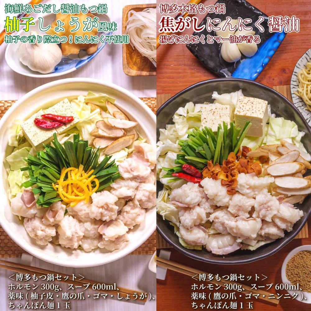 松葉の本格博多もつ鍋「5種類の味！もつ鍋食べ比べよくばりセット」2人前～3人前【海鮮あごだし醤油(明太とろろ風味)・海鮮あごだし醤油(柚子しょうが風味)・焦がしにんにく醤油・海鮮あごだし醤油(トムヤムクン風味)・海鮮あごだし醤油(玄海塩風味)】