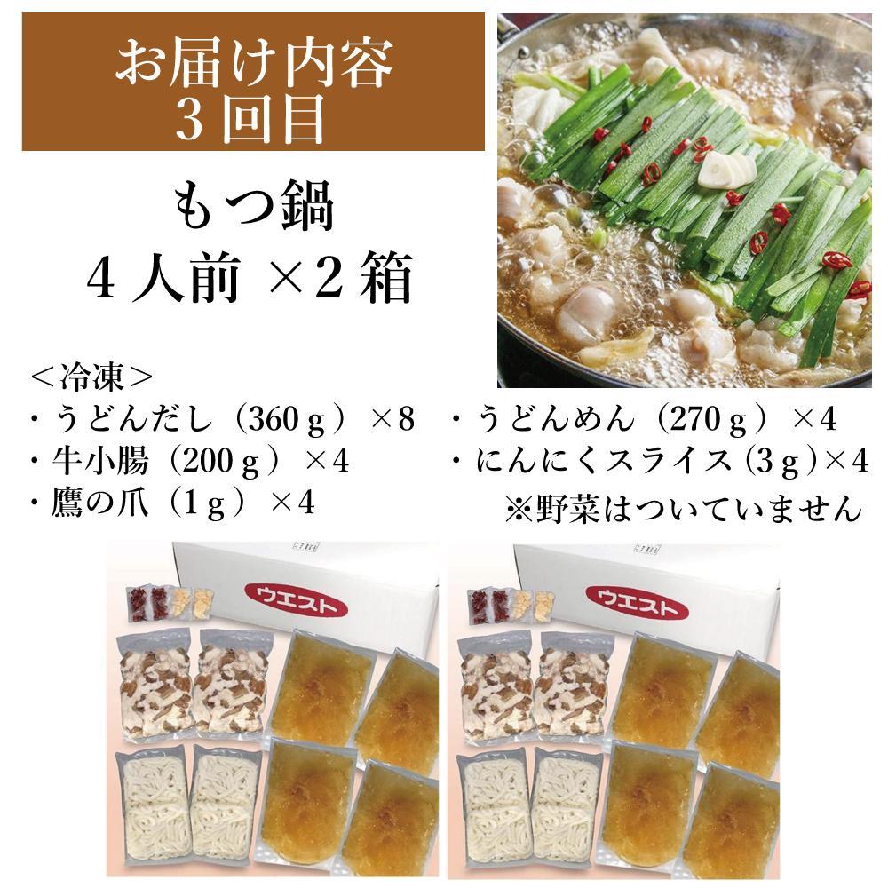 【定期便全3回】ウエスト詰め合わせ（博多肉うどん8食、博多うどん10食、博多もつ鍋8人前）