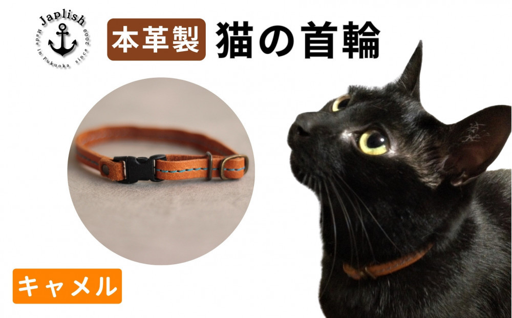 レザーの猫首輪 子猫～成猫対応 博多革工房 Japlish ジャプリッシュ【キャメル】