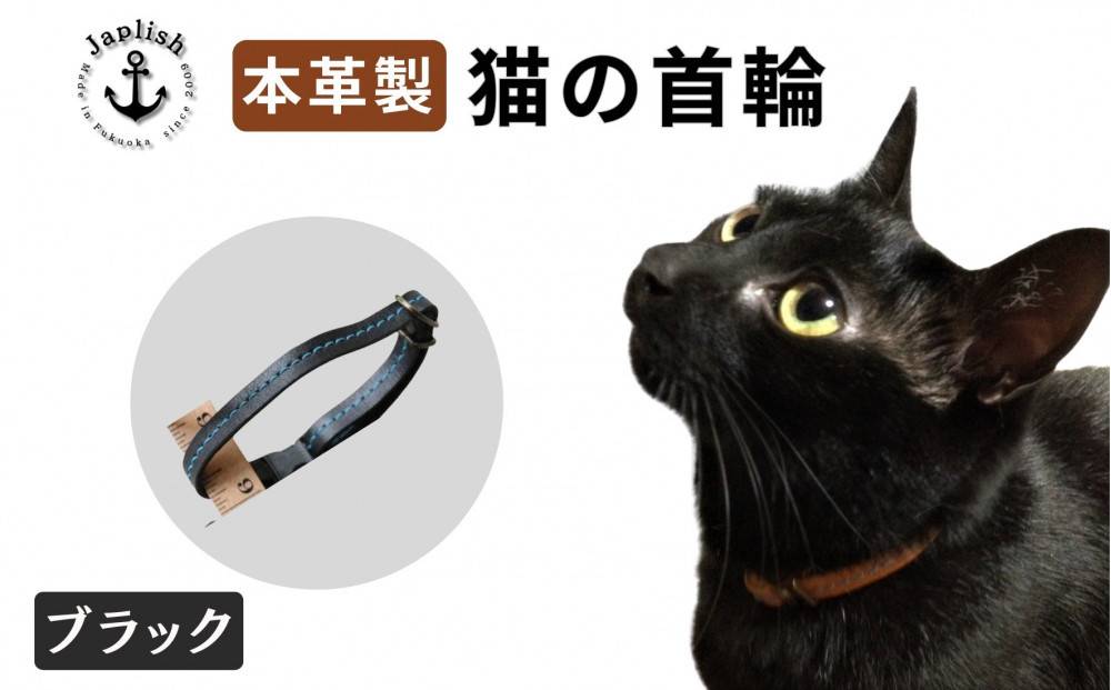 レザーの猫首輪 子猫～成猫対応 博多革工房 Japlish ジャプリッシュ【ブラック】