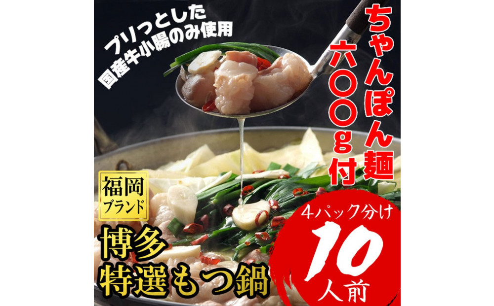 【１月中旬以降発送】「10人前！」博多特選もつ鍋(プリプリの国産牛小腸のみ使用・醤油味）福岡ブランド