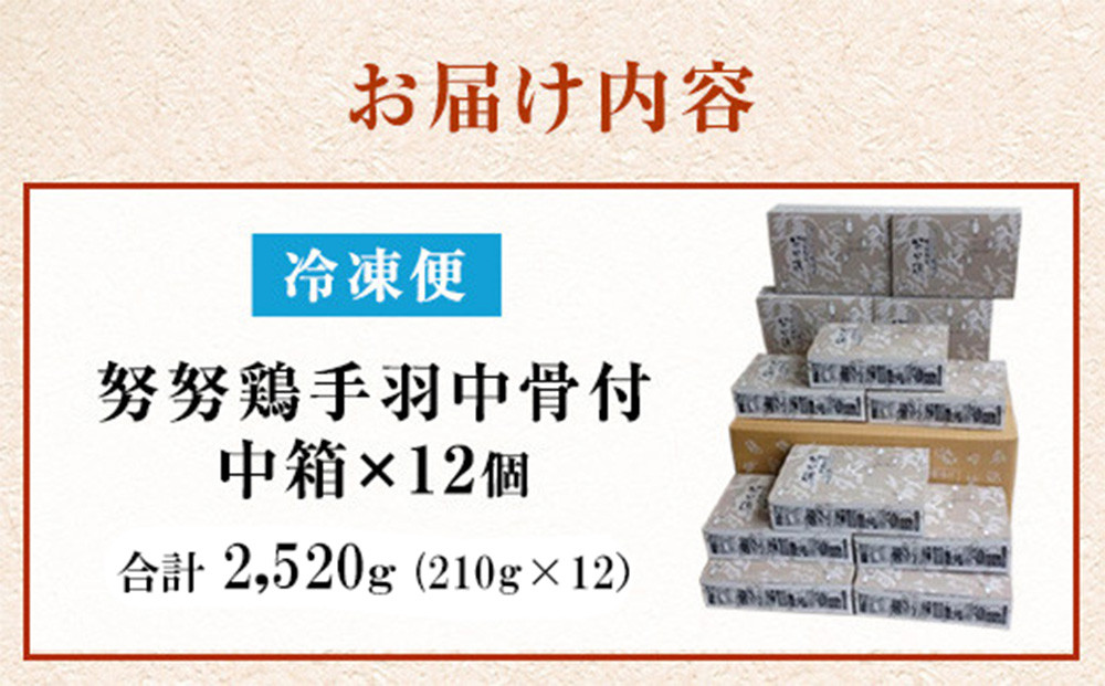 博多名物 努努鶏 手羽中骨付 唐揚げ 中箱×12箱 大容量 《からあげグランプリ金賞》 | 冷たい唐揚げ ゆめゆめどり 手羽中 手羽 からあげ から揚げ 冷凍 冷凍食