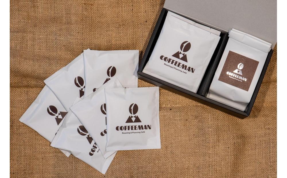 セット【福岡市COFFEEMAN】焙煎日本チャンピオン厳選セット  旬なブレンド(粉)200ｇ＋6.4Blendドリップバッグ(10g)×6個
