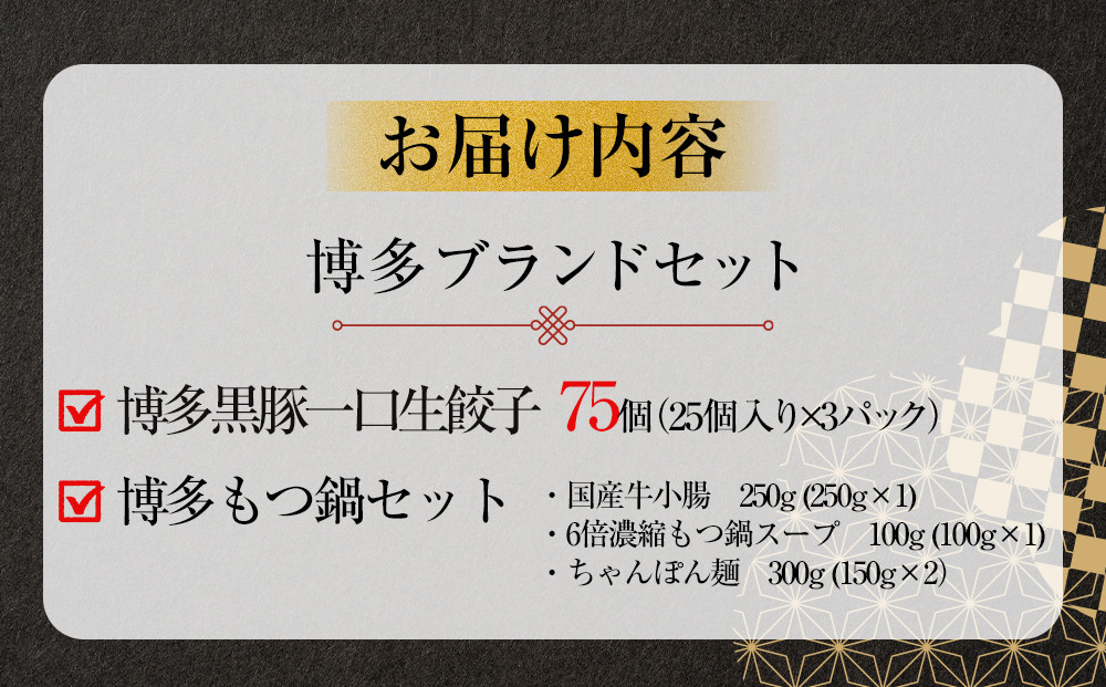 【１月中旬以降発送】博多ブランドセット　博多黒豚一口生餃子75個（25個×3パック）と博多もつ鍋2.5人前セット 少人数様向け