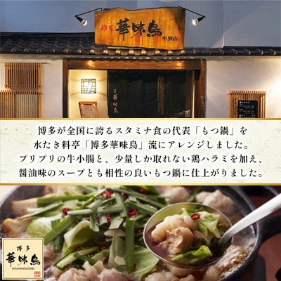 【毎月定期便】博多華味鳥 もつ鍋セット(醤油味) 3〜4人前(大牟田市)全3回【配送不可地域：離島】【4074423】