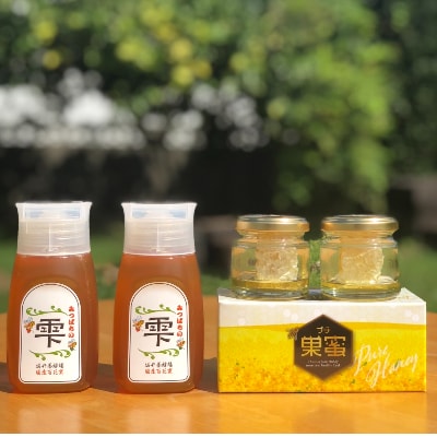坂井養蜂場　みつばちの雫+プチ巣蜜セット　国産百花蜜300g×2　国産巣蜜30g×2【1263083】