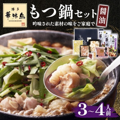 【毎月定期便】博多華味鳥 もつ鍋セット(醤油味) 3〜4人前(大牟田市)全6回【配送不可地域：離島】【4074424】