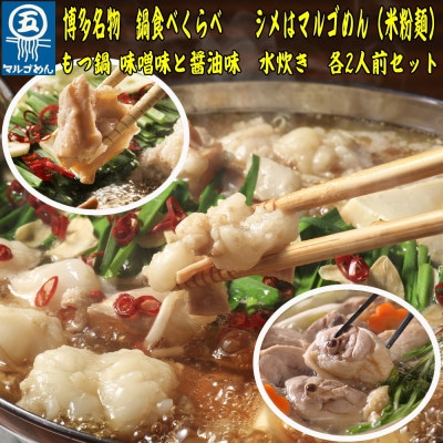 【博多名物】鶏水炊き&もつ鍋2種(醤油味・みそ味)満腹食べくらべ　各2人前(合計6人前)(大牟田市)【配送不可地域：離島】【1436016】