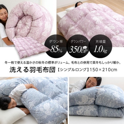 大牟田市生産 羽毛掛け布団 色・柄おまかせ シングルロング 羽毛量1.0kg【1553821】